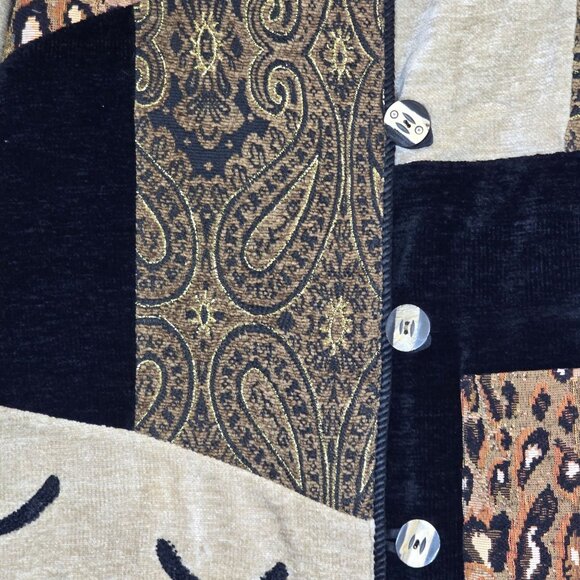 Indigo Moon Womens Large Animal Print Patchwork Jacket Chenille - Picture 9 of 12